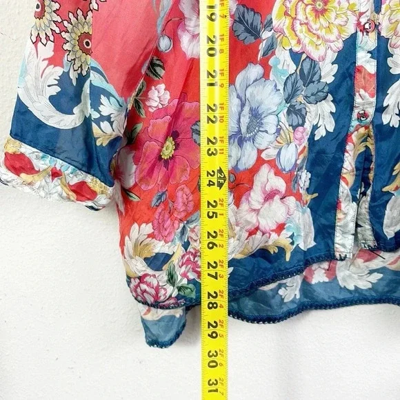 Johnny Was Dusk button down blouse shirt top tunic sz small roll tab sleeves